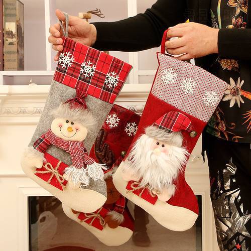 Christmas Stocking Large Xmas Gift Bags Fireplace Decoration Socks New Year Candy Holder Christmas Decor for Home