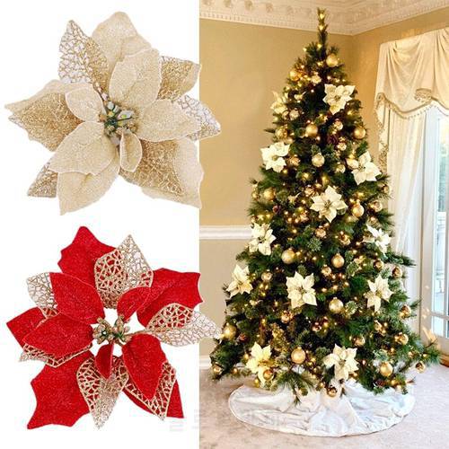 10pcs/12pcs Artificial Flowers For Decoration Glitter Christmas Wreath Fake Flowers Christmas DIY Home Wedding Decoration Tools