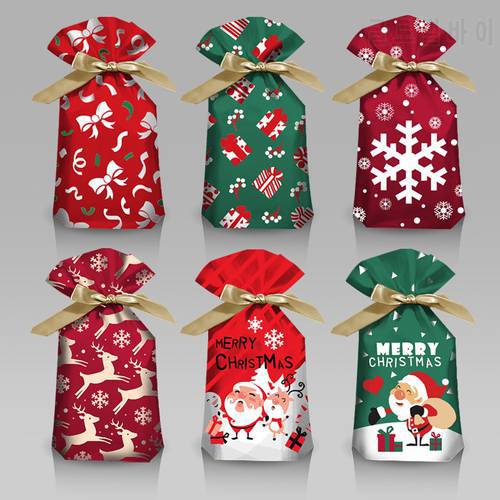 10pcs Santa Gift Bag Candy Bag Snowflake Crisp Drawstring Bag Merry Christmas Decorations for Home New Year 2023 Noel Presents