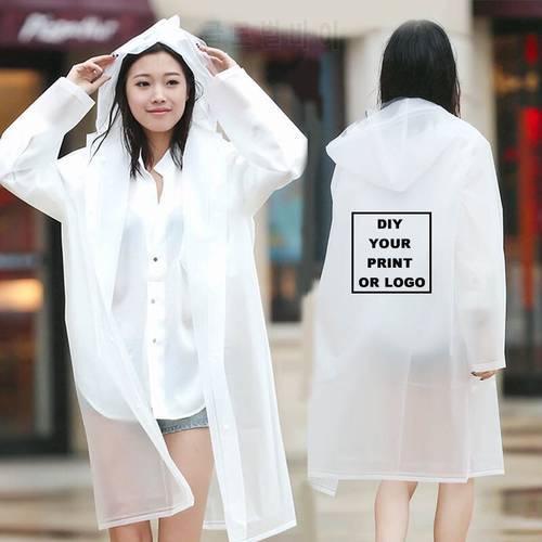 Yuding Logo Printing Raincoat Fashion Rain Coat Long Jacket Women\Men DIY Customized Transparent Rainwear for Adult Dropshipping