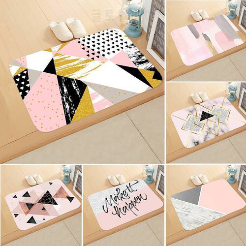 Marble Ins Style Printed Flannel Fabric Non-Slip Mat Bedroom Mat Bathroom Mat Household Mat DDD30