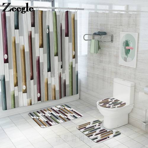 Simple Style Bath Mat and Shower Curtain Set Home Decor Waterproof Shower Curtain Non-slip Toilet Bath Mat Set Flannel Foot Pad