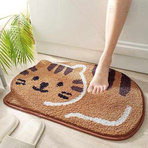 Bathroom Absorbent Floor Mats Creative Cartoon Cat Shape Thick Flocking Bathroom Rugs Non-slip Bath Mat Decorative Door Mats