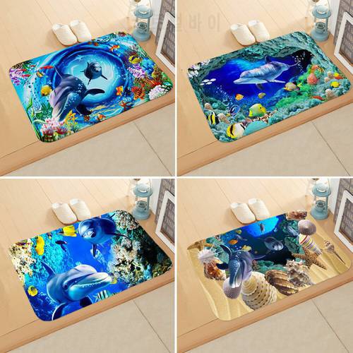 Vintage Dolphin Mat Marine Life Underwater World Digital Printed Mat Non-Slip Mat Bathroom Mat DDD31