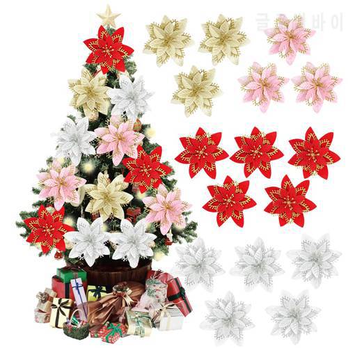10 Pcs Poinsettia Christmas Flowers Christmas Tree Decorations Artificial Flowers for Xtmas Tree Ornaments New Year Home Decor