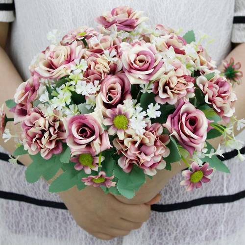 Beautiful Rose Artificial Flowers Silk Royal Nobility Decoration Fake Flowers Bouquet Wedding Home Decor DIY Craft Faux Flowers