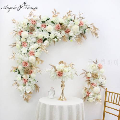 Top Artificial Flower Row Arrangement Set Golden Leaf Wedding Arch BackWall Decor Hanging Corner Triangle Floral Customized