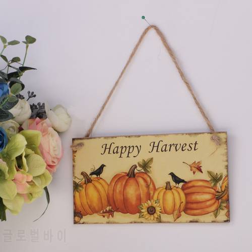 Rustic Pumpkin Happy Harvest Wooden Plaque Autumn Fall Board Hanging Sign