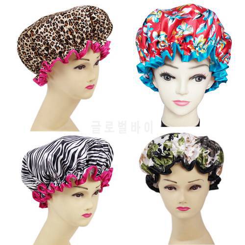 4 pcs per lot High quality double layer polyester satin fabric double layer shower caps 1 size fit all