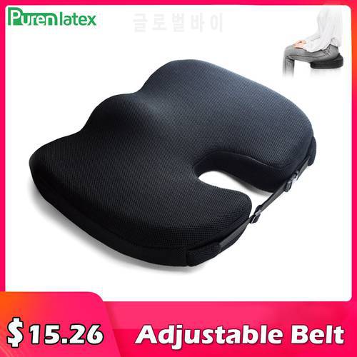 PurenLatex Non-slip Seat Cushion Memory Foam Buttock Orthopedic Pillow Breathable Adjustable Chair Pad for Tailbone Pain Relief