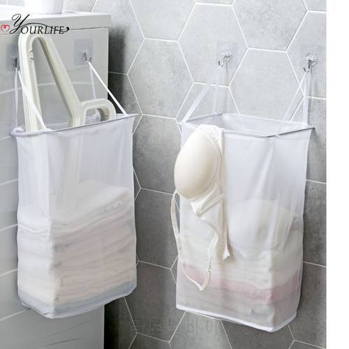 OYOURLIFE Portable Breathable Mesh Laundry Basket Foldable Wall Mounted Dirty Clothes Basket Bathroom Clothes Storage Baskets