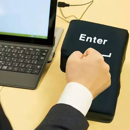 Stress Relief Release Enter Giant Big Button USB Enter Key Pillow Supersized Unbreakable Office Home Computer Laptop Novelty Toy