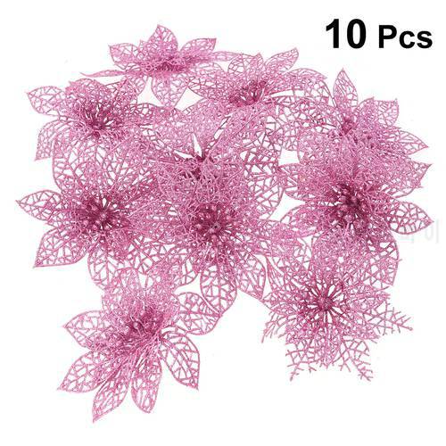 10pcs Artificial Flowers Simulated Christmas Artificial Flowers Plastic Decorative Flowers for Christmas Tree Pink A35