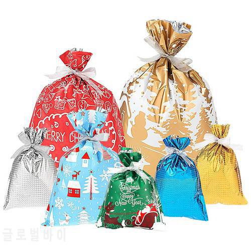 6pcs Christmas Gift Wrapping Bags Holiday Treats Bag Gift Packaging Bag With Ribbons Candy Gift Packaging Bag Christmas Gift Bag