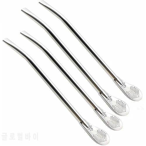4 Pieces Stainless Steel Drinking Straws with Filter Spoon Reusable Yerba Mate Bombilla Metal Tea Straws