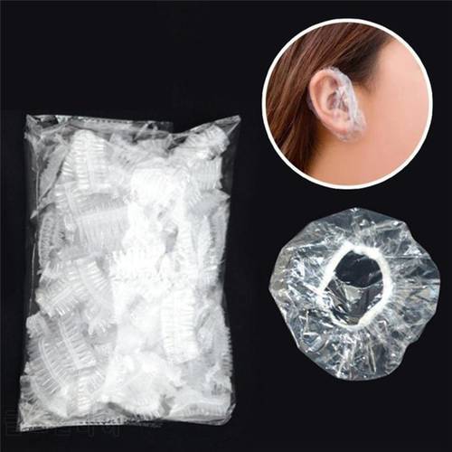 100pcs Disposable Plastic Waterproof Ear Protector Cover Caps Salon Hairdressing Dye Shield Protection Shower Cap Tool