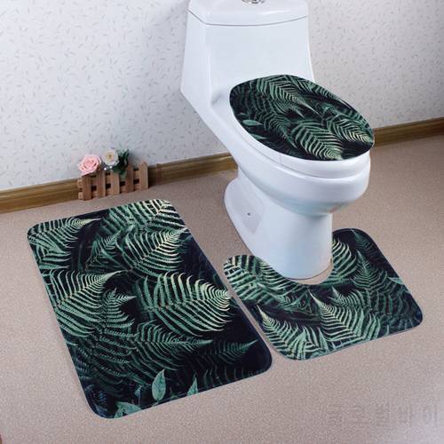 New Arrive Tropical Anti Slip Kitchen Bath Mat Coral Fleece Floor Mats Washable Bathroom Toilet Rug Floor Rug Toilet Lid Cover