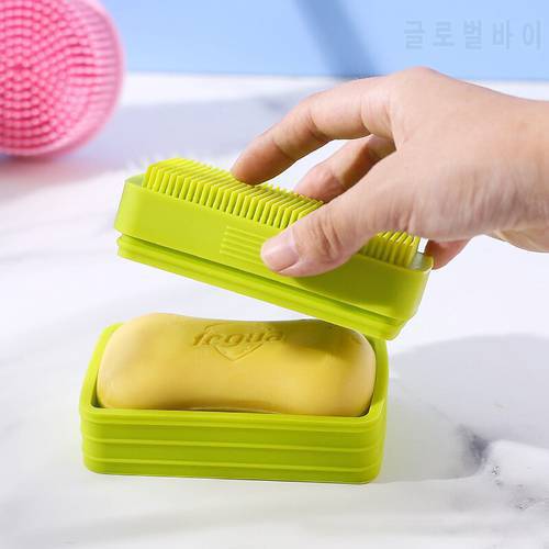 1Pcs Double-sided Silicone Bath Brush Soap Box With Lid Creative Multifunctional Silicone Bath Brush