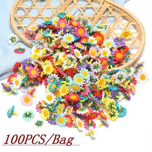 100PCS/Bag 4cm Mix Silk Sunflower Artificial Flower Home Party Decoration Scrapbooking Accessories Wreath DIY Fake Flowers