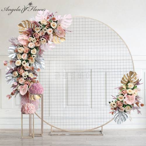 New Homemade Moon Shape Flower Arrangement Wedding Arch Decor Artificial Rose Flower Runner Row Party Stage Props be Customized