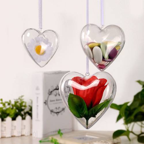 Lovely Clear Candy Boxes Romantic Christmas Decor Heart Ball Christmas Tree Transparent Ball Can Open Plastic Bauble Ornament