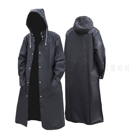 Black Waterproof Long Raincoat Women Men Rain coat Hooded For Outdoor Hiking Travel Fishing Climbing Thickened Fashion Adult