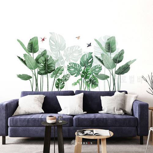 Green Plant Wall sticker DIY Pink Peony Flowers Tropical Beach Palm Leaves Wall Stickers Modern Art Vinyl Decal Mural Wall D14th