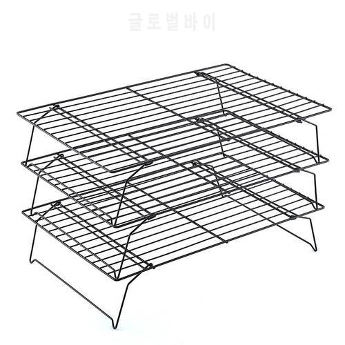 Large capacity three-layer baking cake cold rack stable support non-stick biscuit drying shelf iron wire kichen accessories