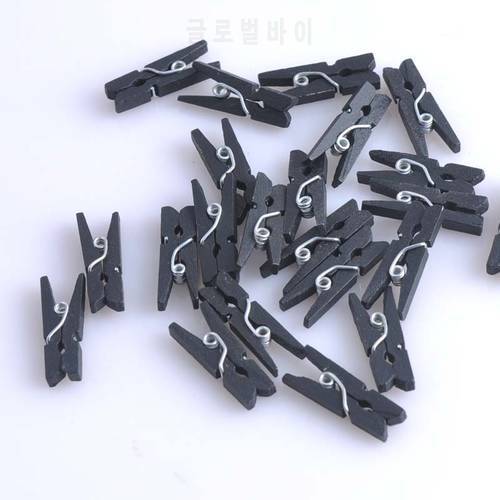 50pcs Black Wooden Clothespin Clips Photo Hanging Pegs Office Party DIY Decoration Accessories 26mm x7.5mm MT0642