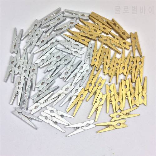 50PC Gold Silver Mini Wood Clip 2.5CM*0.3CM Wooden Environmental Small Clothespin Home Decoration Tools