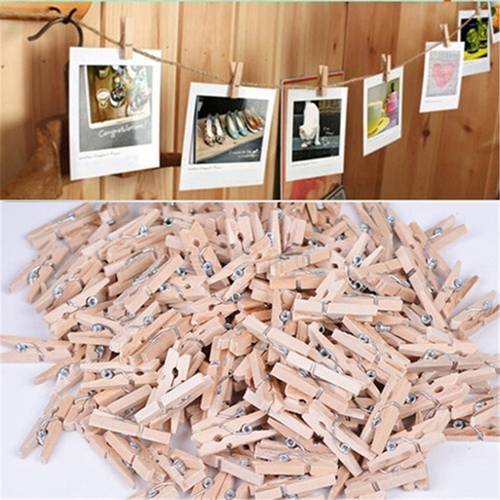 50PCS/LOT Very Small Mine Size 25mm Mini Natural Wooden Clips For Photo Clips Clothespin Craft Decoration Clips Pegs
