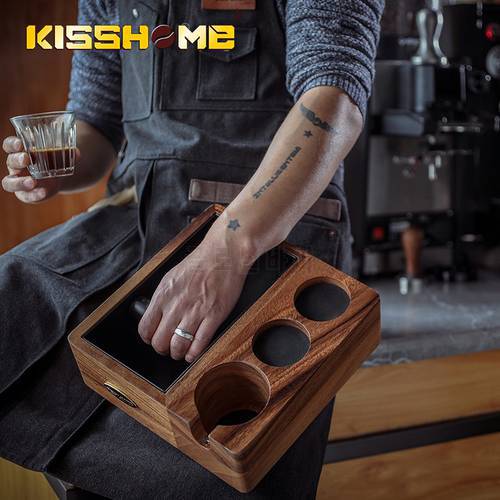 58MM Espresso Tamper Mat Stand&Grind Knock Box For Coffee Filter Tamper Holder Walnut Wood Coffee Accessories For Barista