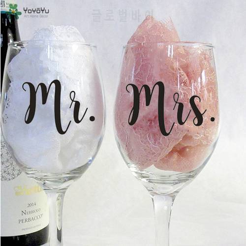 12pcs/set Mr and Mrs Wine Glasses Sticker Newlyweds Engagement Wedding Gift Champagne Glass Decal Wedding Decoration QQ516