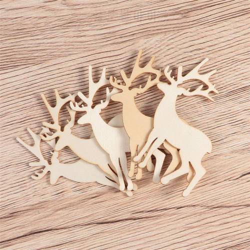 5pcs DIY Puzzle Graffiti Wooden Sika Wood Chips Wooden Christmas Laser Cut Reindeer Ornaments Hanging Christmas Xmas Tree Deer