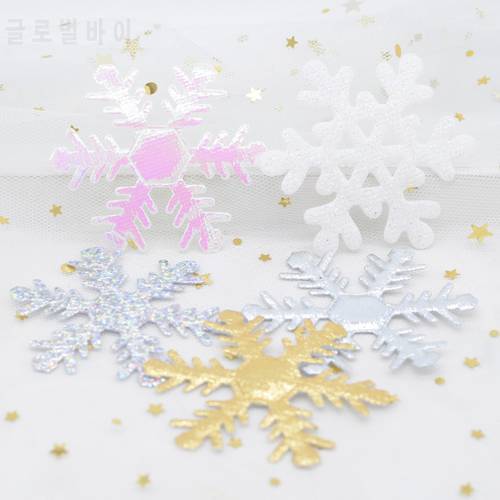30Pcs 64mm Snowflake Laser AB Cloth Glitter Fabric Appliques for DIY Wedding Party Wreath Christmas Decor Crafts Accessories L22