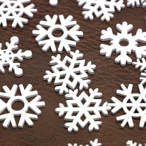 (50pcs) White Mix Shape Wooden Snowflakes Christmas Ornaments Pendants New Year Decorations for Home