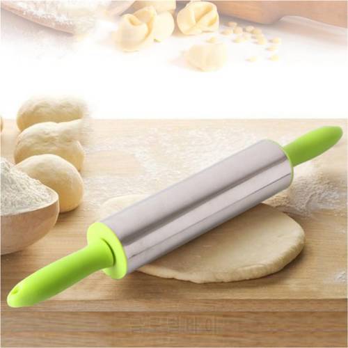 Stainless Steel Rolling Pin Non Stick Pastry Roller with Handles Baking Cookies Biscuit Fondant Cake Dough Engraved Roller