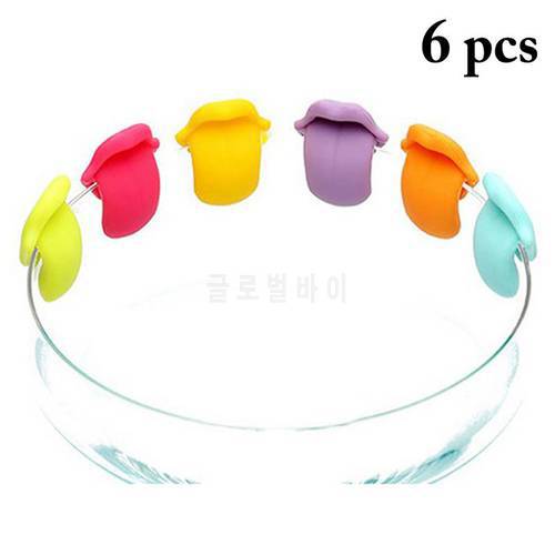 6PCS New Creative Wine Glass Charm Reusable Tongue Shape Wine Glass Marker Wine Charm For Party Bar Accessories Random Color