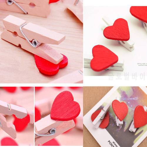 10-20Pcs/Pack Mini Heart Love Wooden Clothes Photo Paper Peg Pin Clothespin Craft Postcard Clips Home Wedding Decoration
