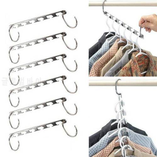 1pcs 37cm Multifunctional Space Saving Metal Hangers with Magic Hook 6 Hole Clothing Wardrobe Organize Hanger Holder