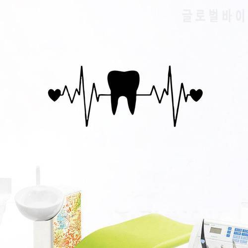 WJWY Teeth Dentistry Wall Stickers Heart ECG Vinyl Wall Decals Dentist Dental Clinic Decor Tooth Wallpaper Bathroom Decoration