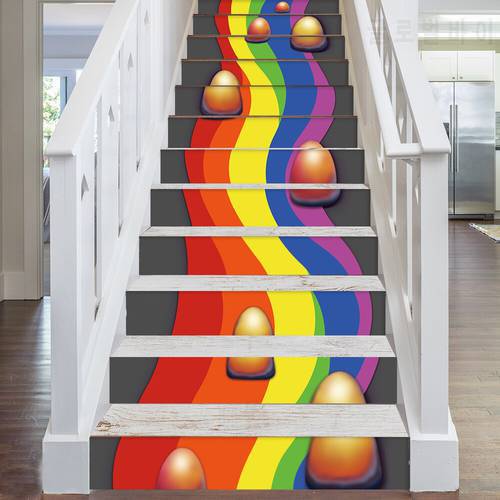 Rainbow Waves Staircase Sticker For House Stairs Decoration DIY Wall Decals Removable Waterpoof Peel & Stick Vinyl Wallpaper