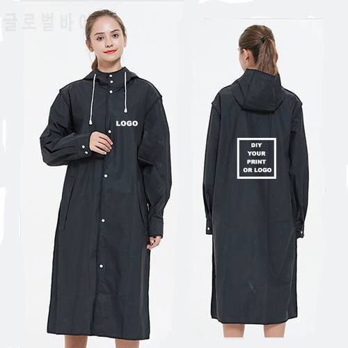 Yuding Women Raincoat Black Fashion Rainwear Logo Print Rain Coat for Girls Long Jackets Can-be-Customized Waterproof Poncho