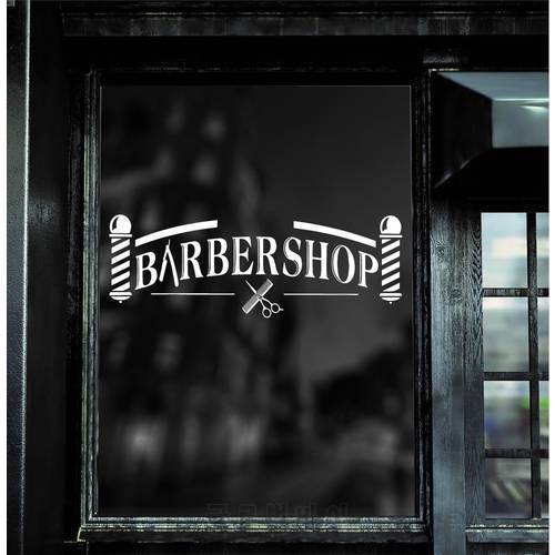 Modern Decor Barber Shop Sign Wall Sticker Vinyl Hairstylist Tool Hair Salon Window Decals Removable Murals Wallpaper 4550
