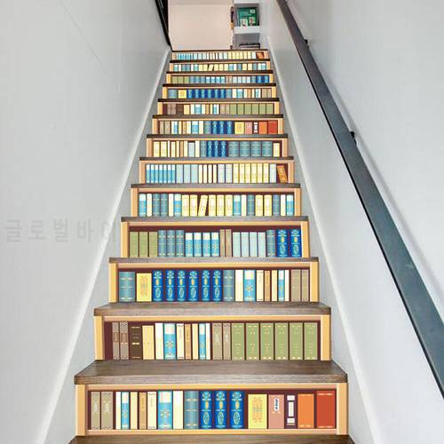 Creative Bookcase Staircase Sticker For House Stairs Decoration Art Wall Sticker Removable Waterpoof Self-adhesive PVC Wallpaper