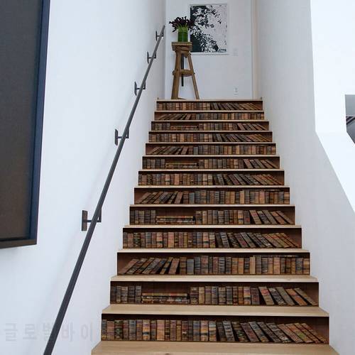Vintage Bookcase Staircase Sticker For To The Second Floor Decorative Vinyl Wallpaper Waterpoof Peel & Stick Vinly Wall Paster