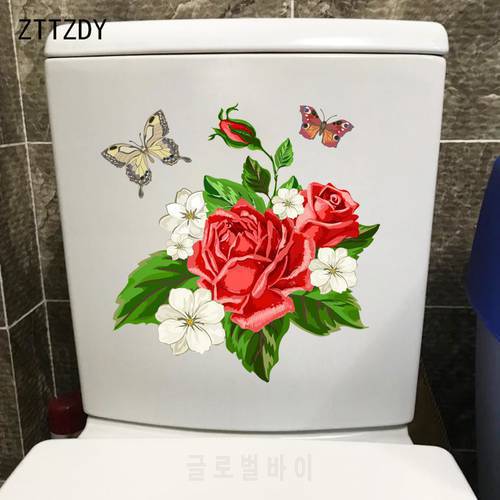 ZTTZDY 23.1CM×23.2CM Rose Bouquet Classical Painting Wall Stickers Mural Home WC Toilet Decor T2-0875