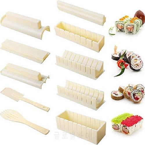10Pcs/Set Sushi Maker Equipment Kit,Japanese Rice Ball Cake Roll Mold Sushi Multifunctional Mould Making Sushi Mold Kitchen Tool