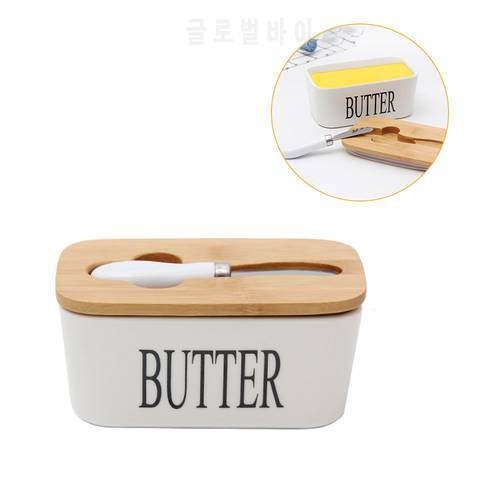 Nordic Style Butter Box With Knife Ceramic Butter Sealing Plate Dish Storage Tray Cheese Food Storage Containers Keeper With Lid
