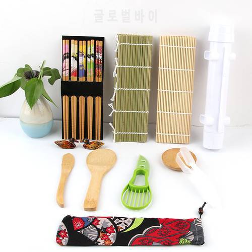 Bamboo Sushi Making Roller Kit 2 Rolling Mats 1 Spreader Knife 2 Molds 5 Pairs Of Chopsticks Kitchen Utensils for Beginner DIY